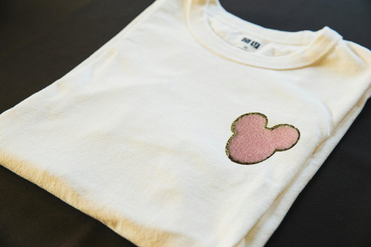 Pink Plush Mouse Ears iron-on embroidered patch - Patch-Up India - angle 2