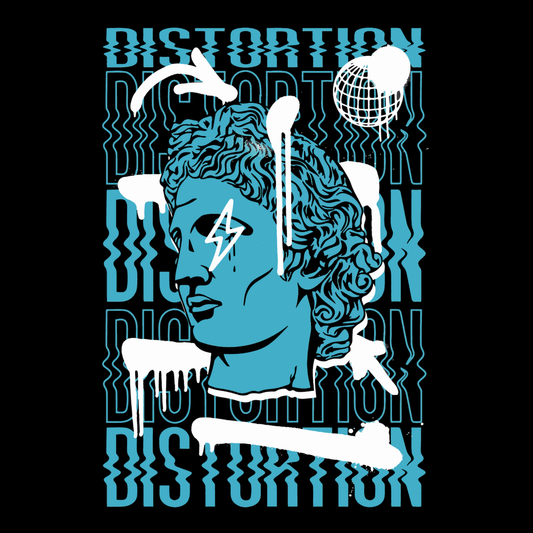 Blue Distortion Bust DTF Transfer
