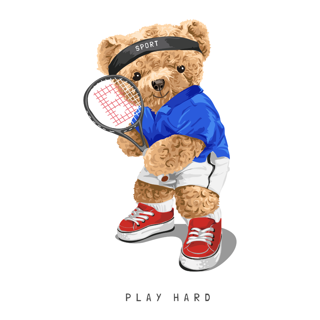 Play Hard Tennis Bear DTF Transfer