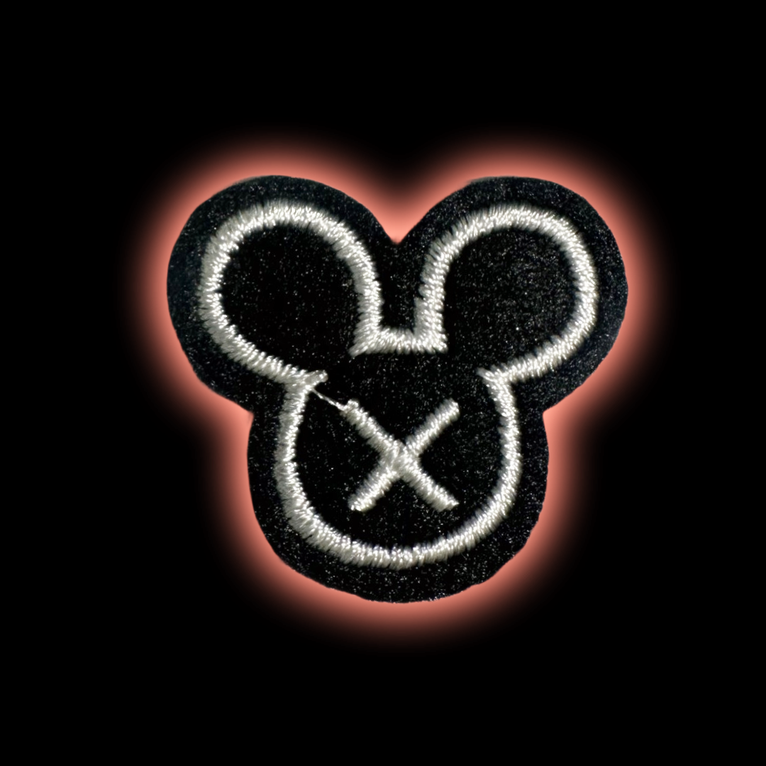 Black X-Mouse iron-on embroidered patch - Patch-Up India